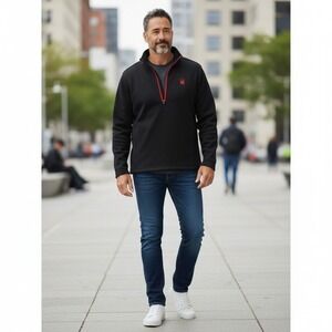 Spyder Quarter Zip Pullover Men Black Red Waffle Knit Fleece Sweater XXL